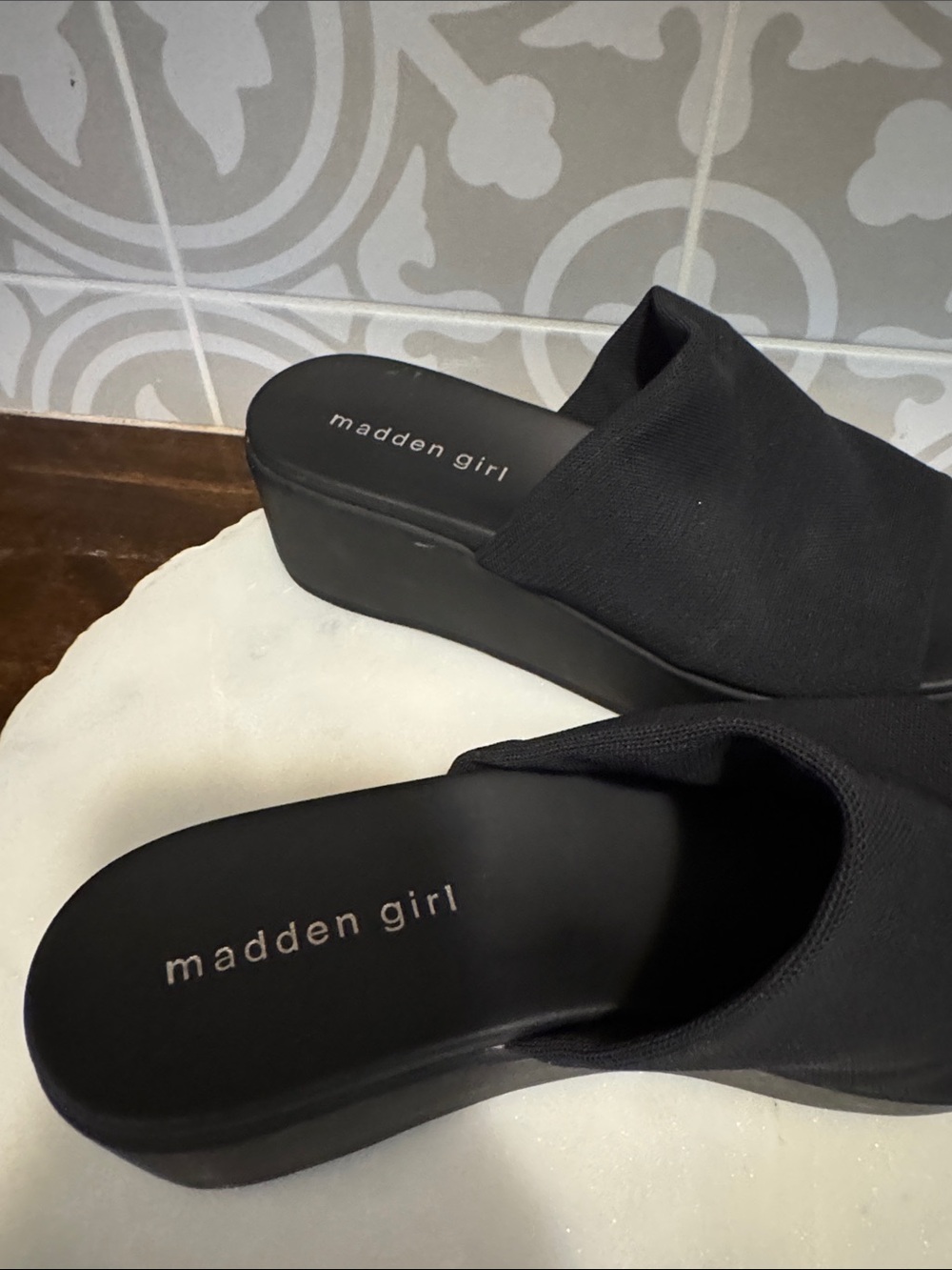 Madden Girl Black Platform Slide Mules - Picture 5 of 5